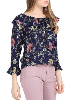 tie-up ruffle detail floral top - 15818757 - Standard Image - 2