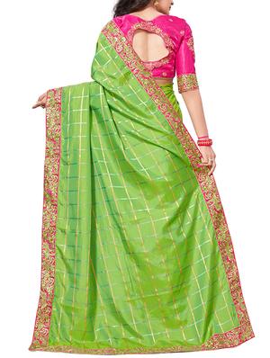 checkered embroidered border saree with blouse - 15819209 - Standard Image - 2