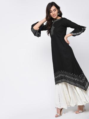 Bell sleeves kurta with jacket - 15821158 - Standard Image - 2