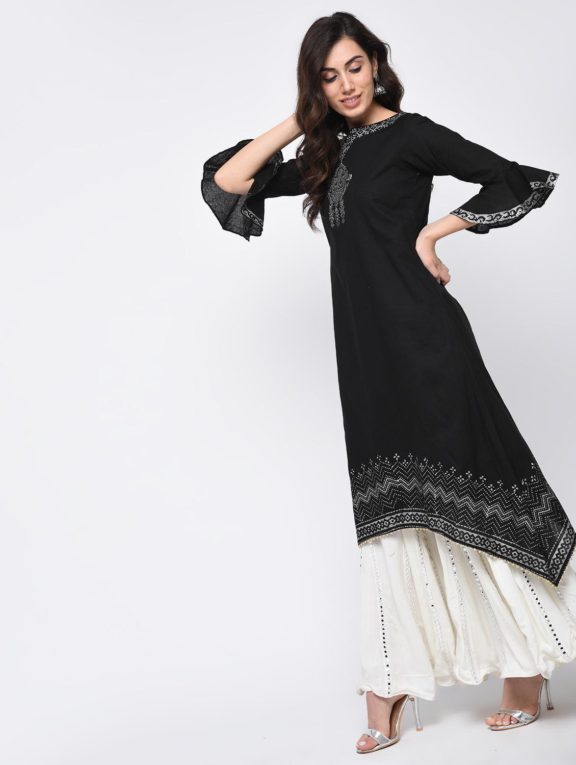 Bell sleeves kurta with jacket - 15821158 - Zoom Image - 2