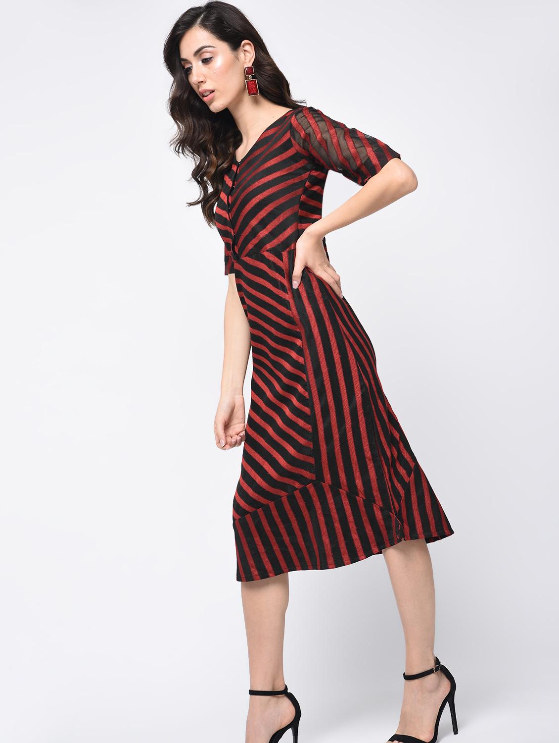 a-line striped v-neck dress - 15821164 - Zoom Image - 2