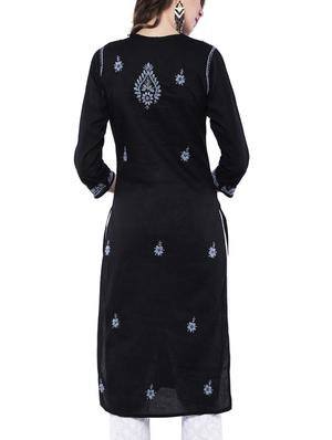 black cotton straight kurta - 15821383 - Standard Image - 2