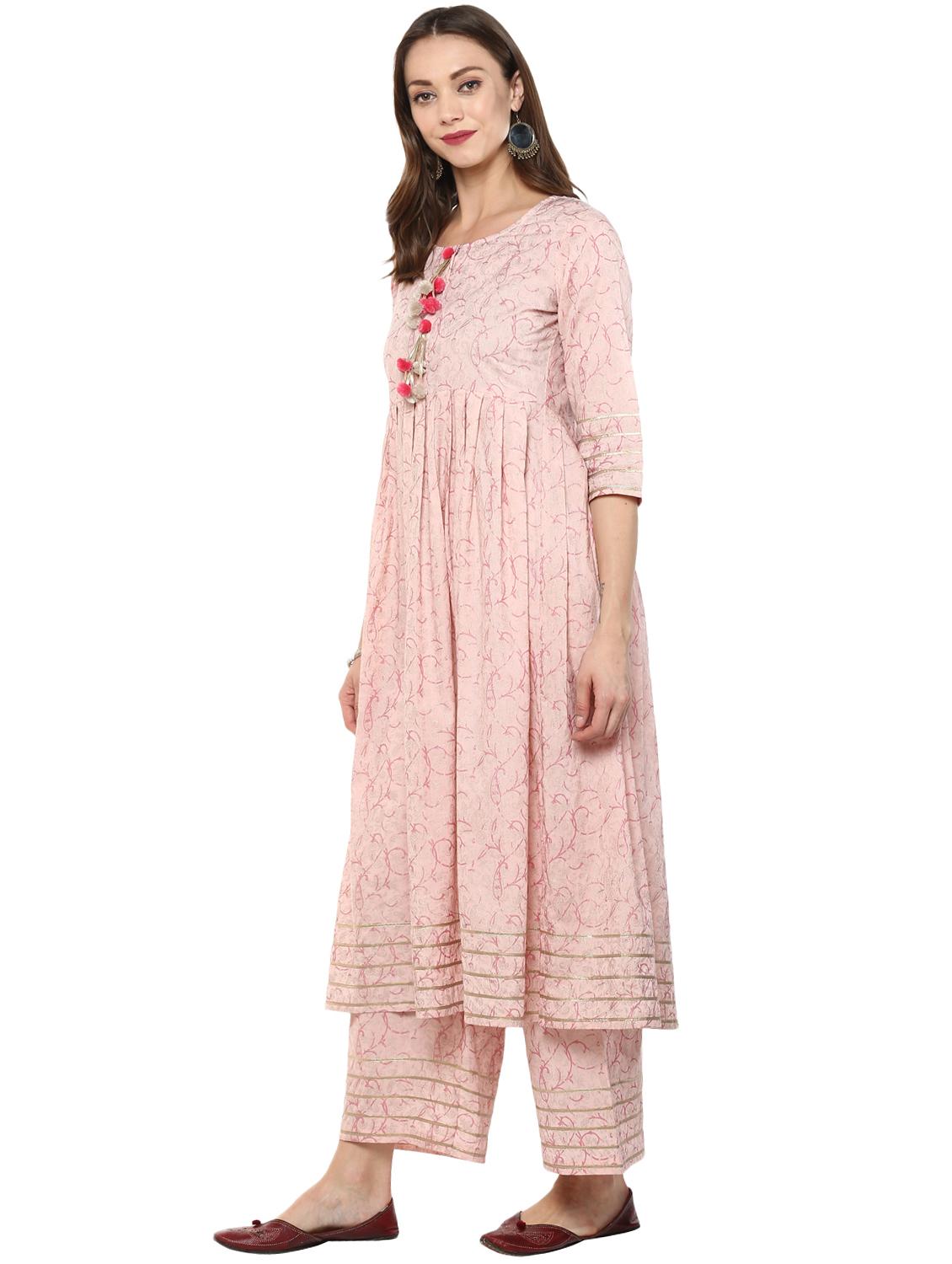 gota patti pom pom detail kurta palazzo set - 15821994 - Zoom Image - 2