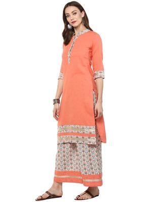 printed kurta with palazzo set - 15821996 - Standard Image - 2