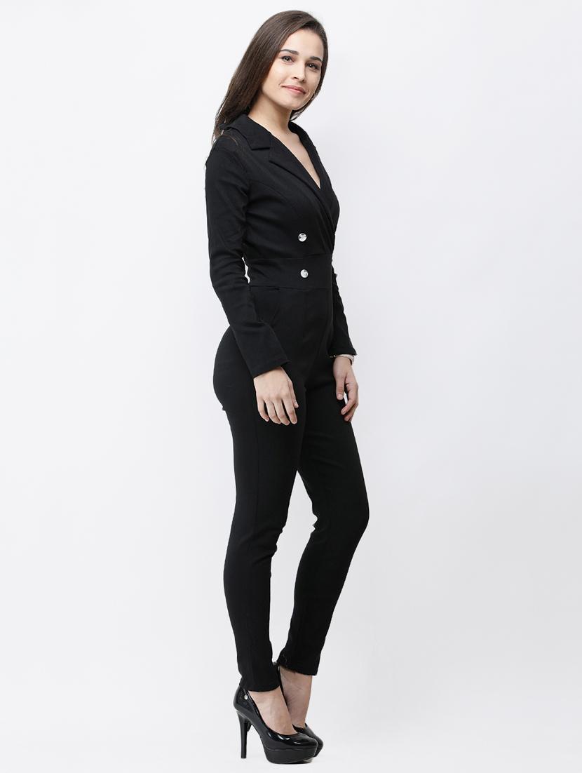 faux button detail full leg jumpsuit - 15822112 - Zoom Image - 2