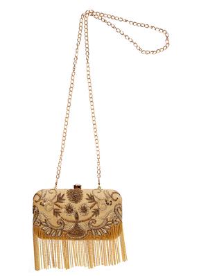 gold cotton polyester blend minaudiere clutch - 15822447 - Standard Image - 5