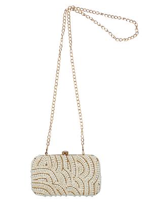 white cotton polyester blend minaudiere clutch - 15822449 - Standard Image - 5