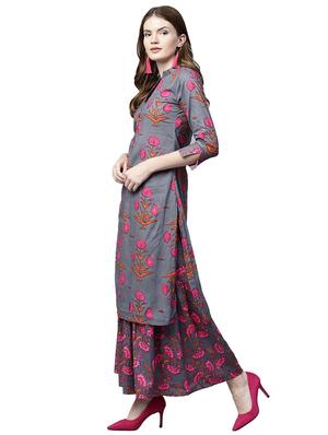 Printed kurta with sharara set - 15823589 - Standard Image - 2