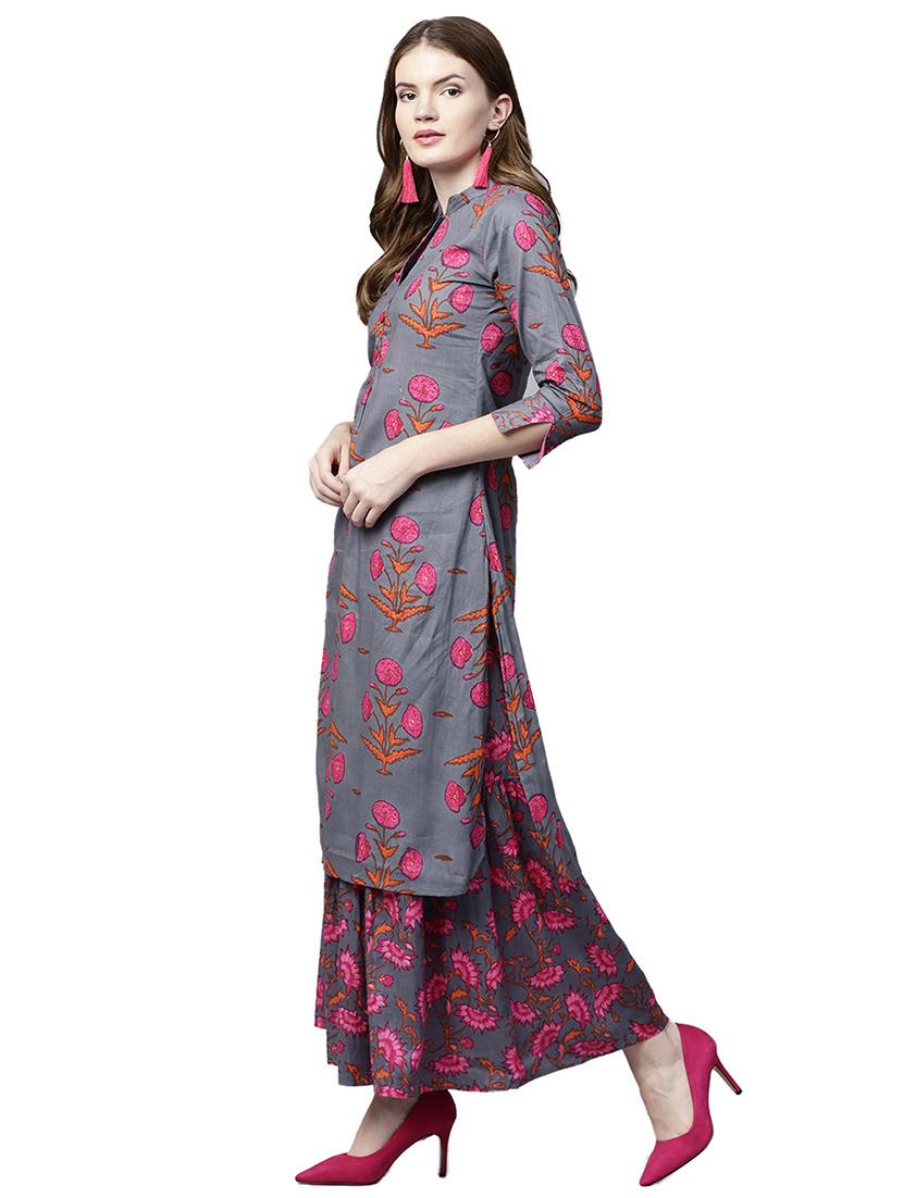 Printed kurta with sharara set - 15823589 - Zoom Image - 2