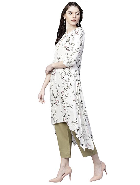 printed high-low kurta with palazzo set - 15823590 - Zoom Image - 2