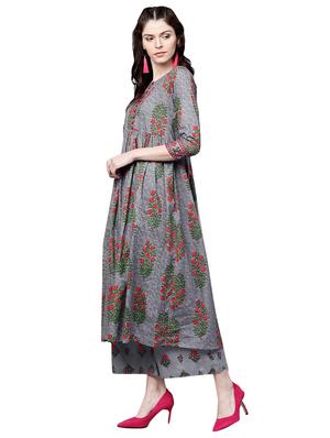 printed flared kurta with palazzo set - 15823600 - Standard Image - 2