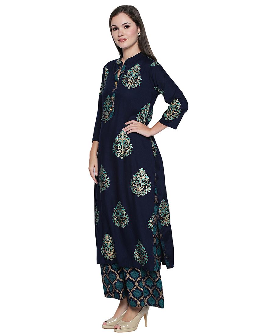 printed kurta with palazzo set - 15823603 - Zoom Image - 2