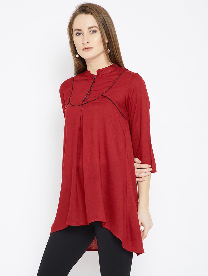 red viscose highlow kurti - 15824890 - Zoom Image - 2