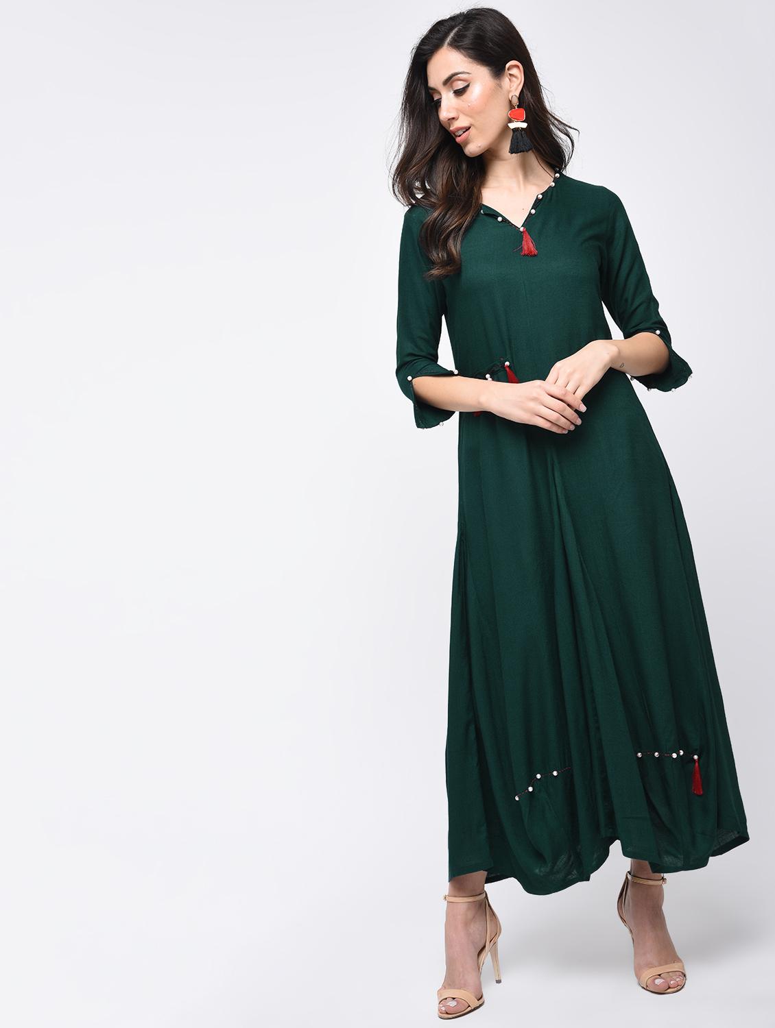 tassel detail flared kurta - 15825036 - Zoom Image - 2
