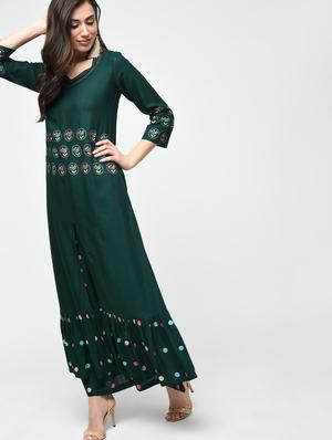 Printed ruffled kurta with pant set - 15827276 - Standard Image - 2