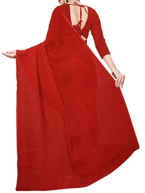 cherry red leheriya saree with blouse - 15827604 - Standard Image - 2