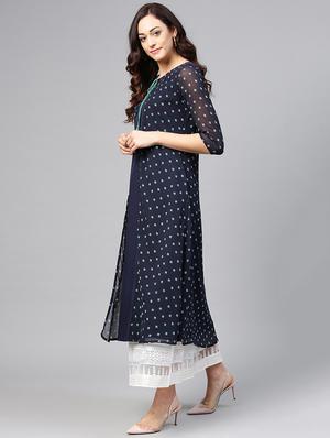 geometric printed layered kurta - 15827721 - Standard Image - 2