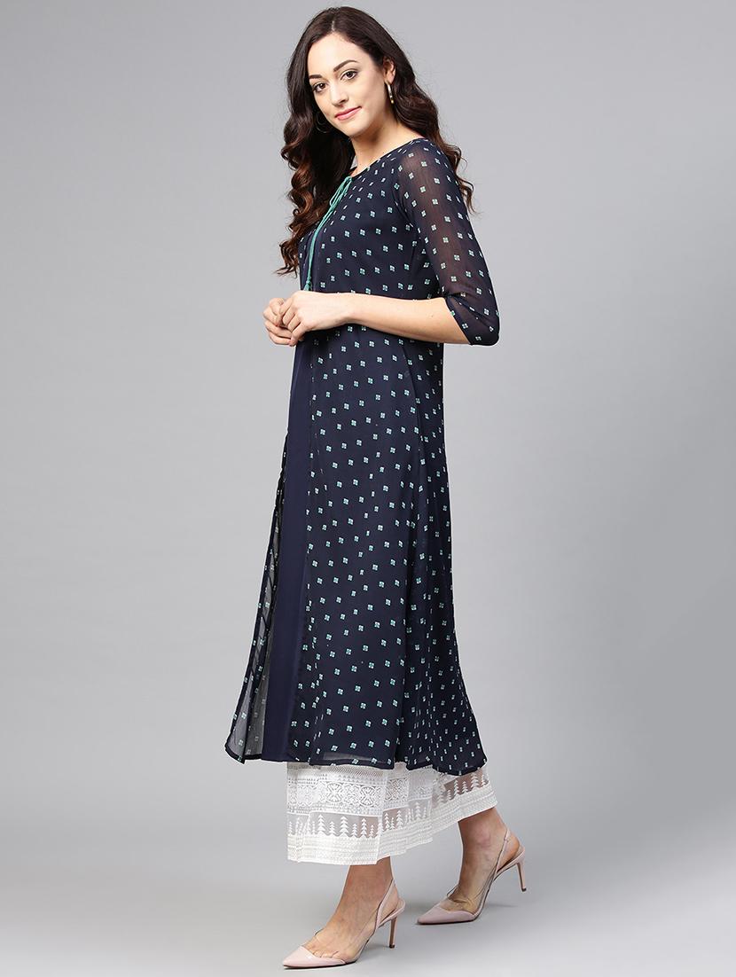 geometric printed layered kurta - 15827721 - Zoom Image - 2