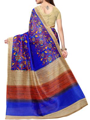 contrast border printed saree with unstiched blouse with blouse - 15827925 - Standard Image - 2