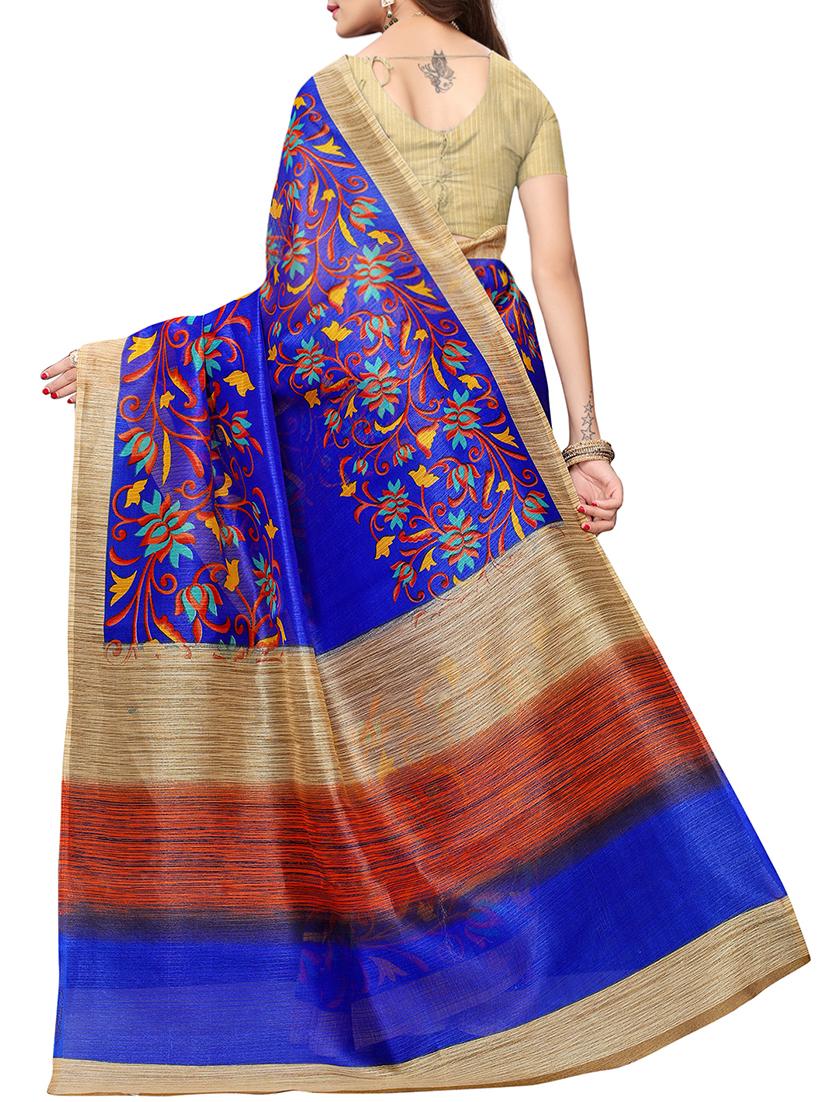 contrast border printed saree with unstiched blouse with blouse - 15827925 - Zoom Image - 2