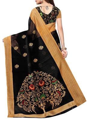 black silk printed saree with blouse - 15827928 - Standard Image - 2