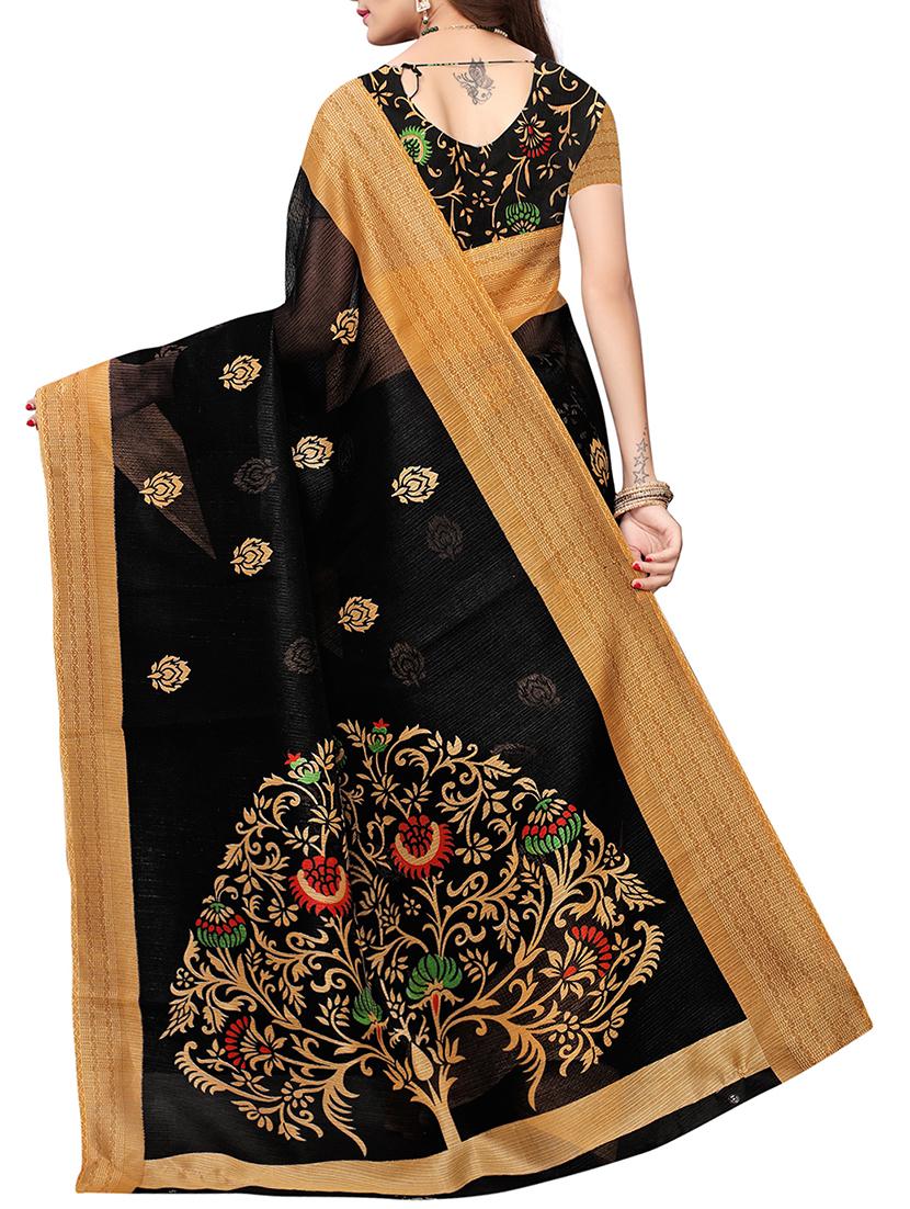 black silk printed saree with blouse - 15827928 - Zoom Image - 2