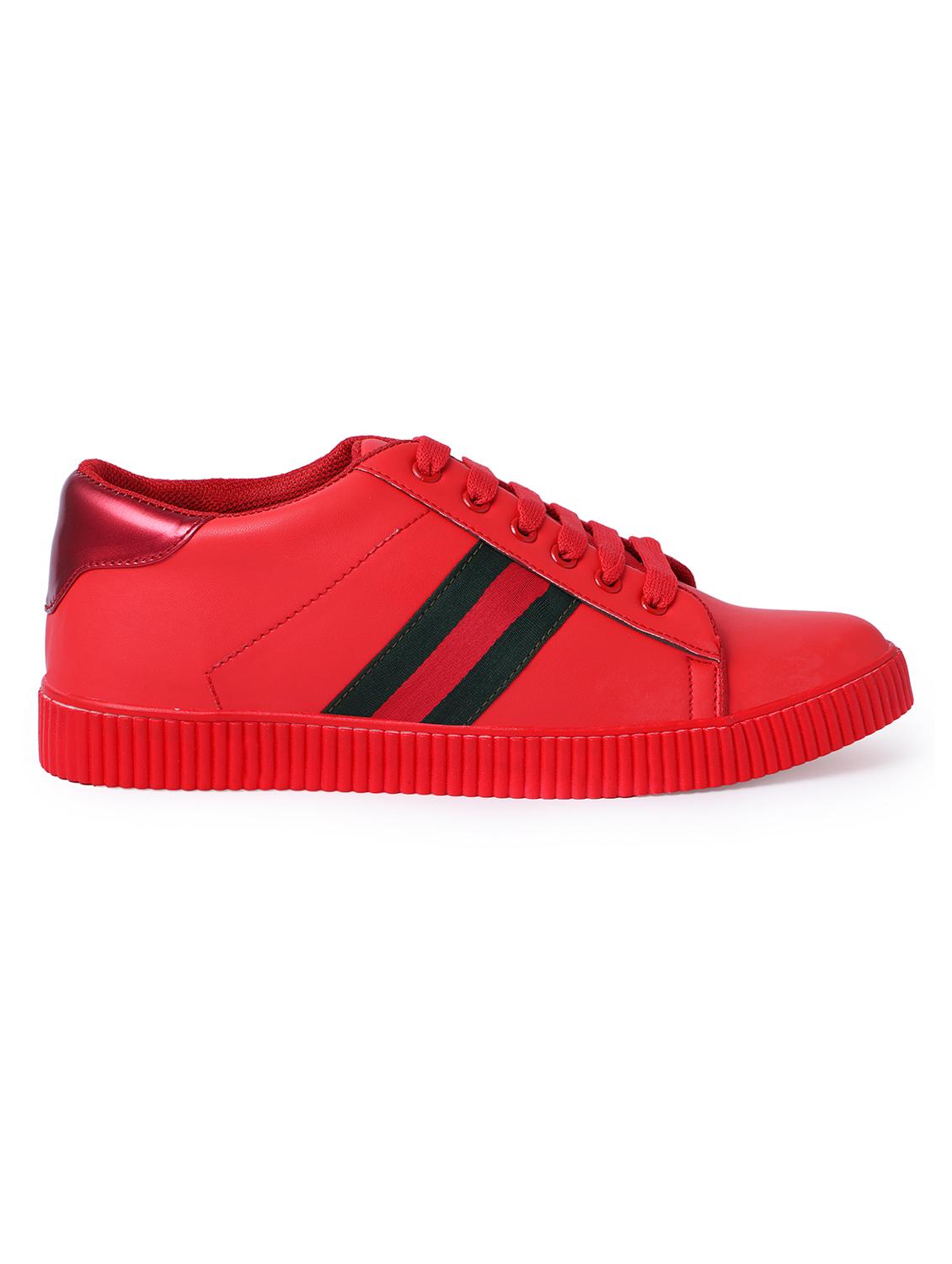 red leatherette lace up sneakers - 15828452 - Zoom Image - 2