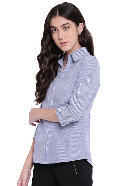curved hem pinstriped shirt - 15831803 - Zoom Image - 2