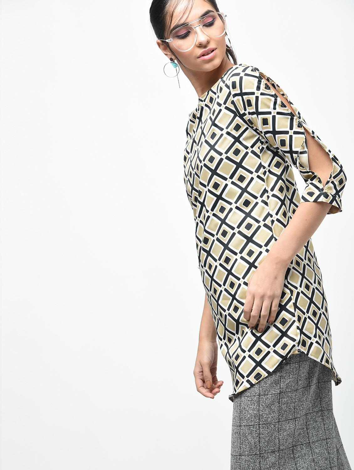 beige crepe straight kurti - 15832787 - Zoom Image - 2