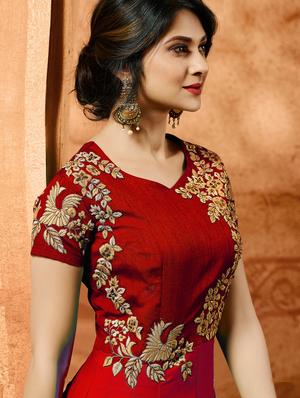 Embroidered semi-stitched anarkali suit - 15833102 - Standard Image - 2