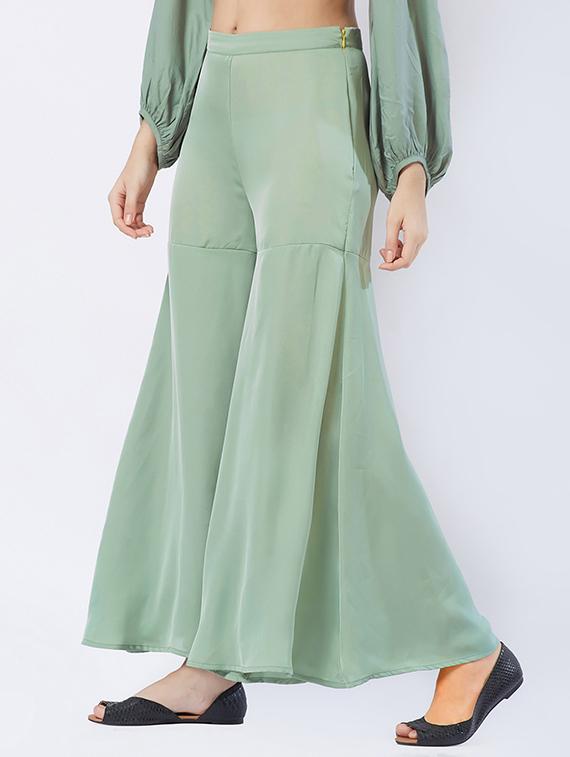 sage green flared palazzo - 15835204 - Zoom Image - 2