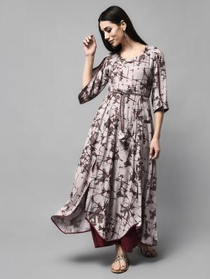 beige viscose flared kurta - 15836293 - Standard Image - 2