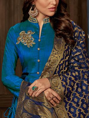 embroidered semi-stitched flared suit - 15838573 - Standard Image - 2