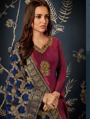 Embroidered semi-stitched flared suit - 15838576 - Standard Image - 2