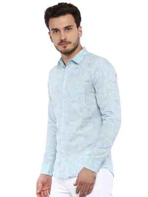 light blue printed casual shirt - 15839476 - Standard Image - 2
