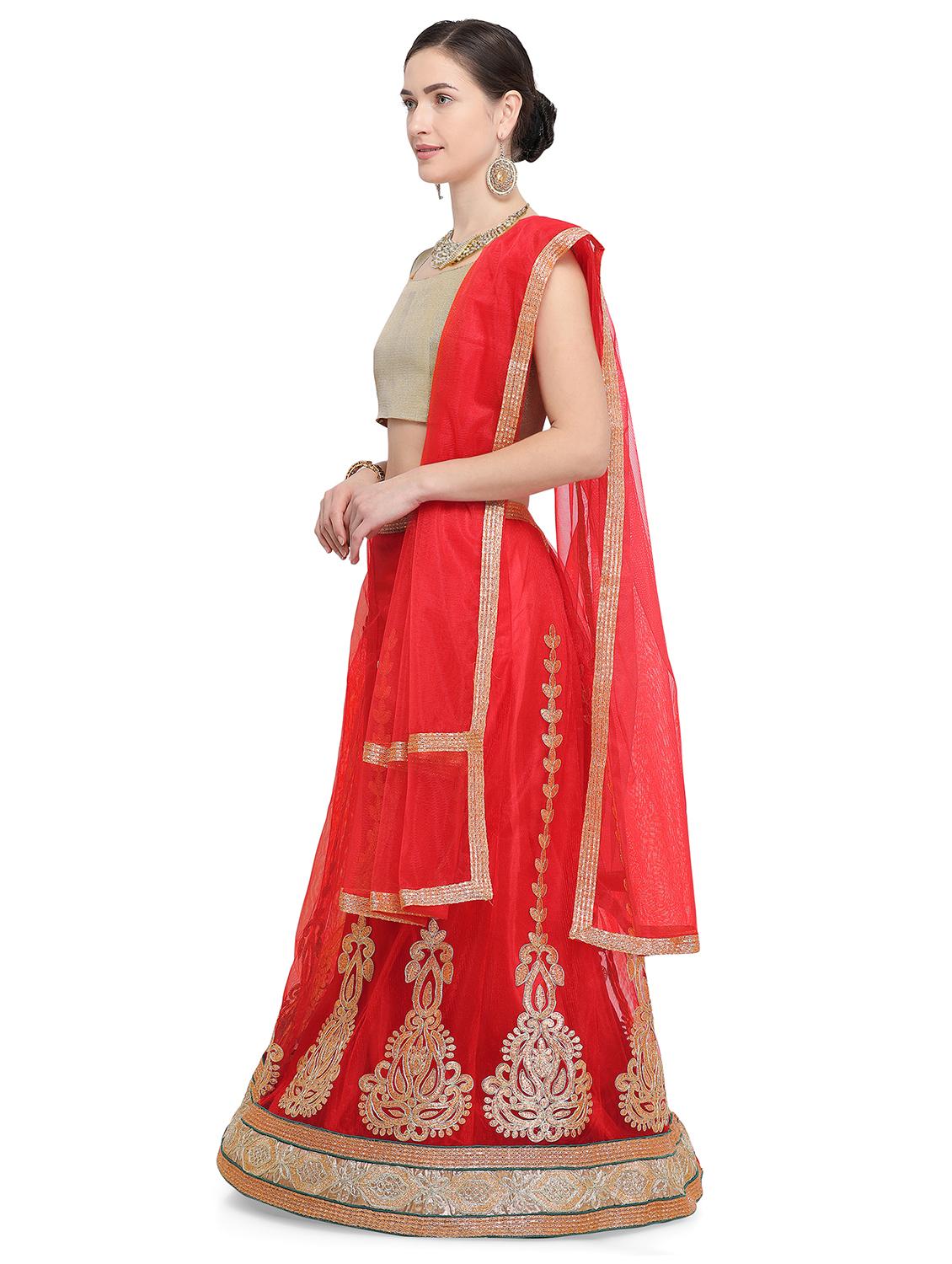 embroidered red flared lehenga - 15839993 - Zoom Image - 2