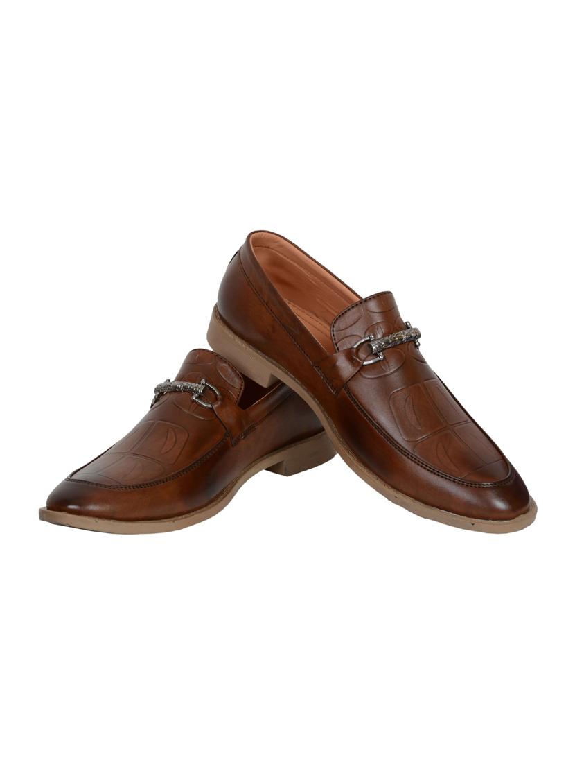 brown leatherette formal slip ons - 15840259 - Zoom Image - 2