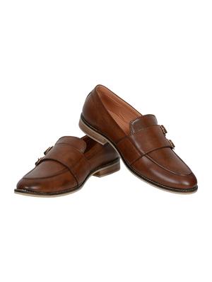 brown leatherette slip on monk straps - 15840261 - Standard Image - 2