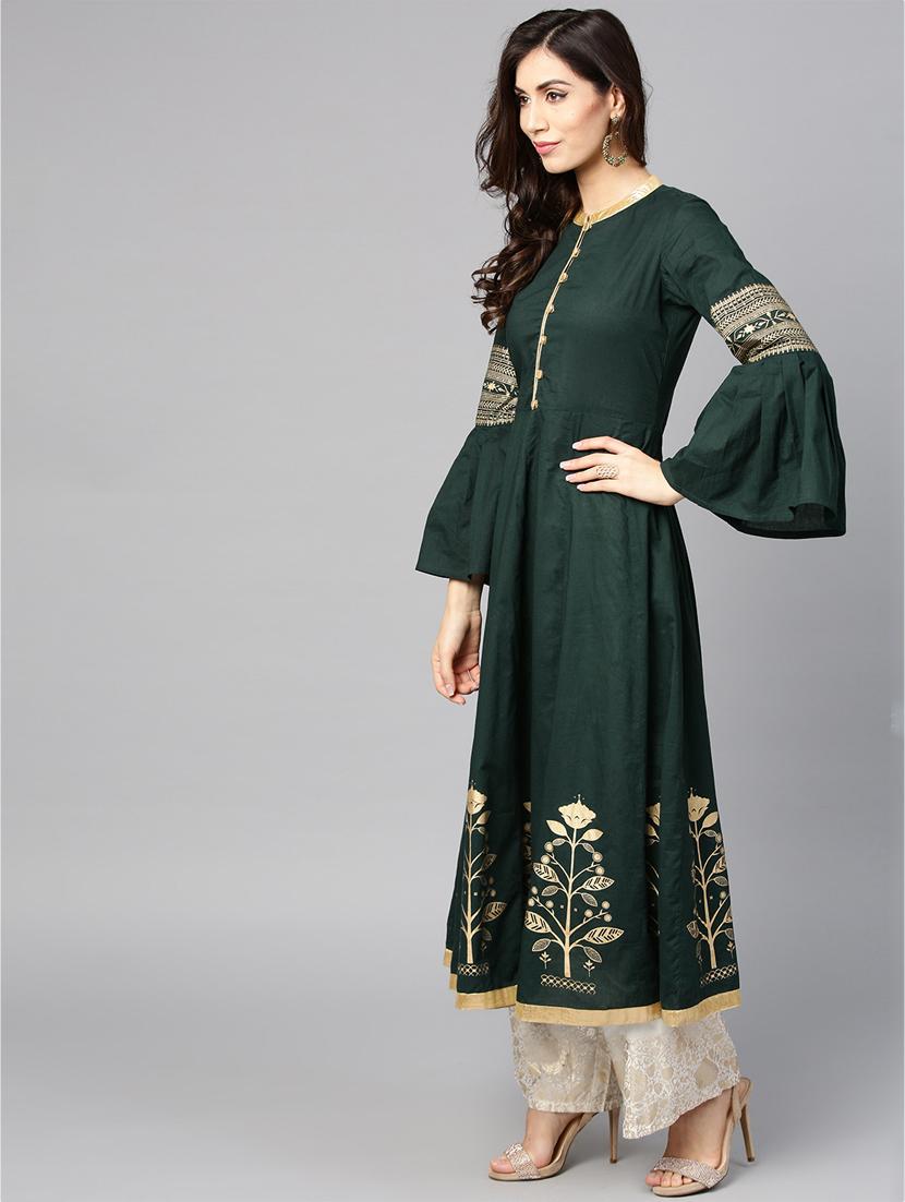 floral printed flared kurta - 15840641 - Zoom Image - 2
