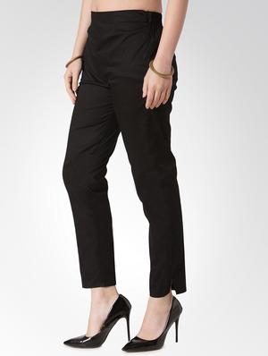 black solid flat front trousers - 15842378 - Standard Image - 2