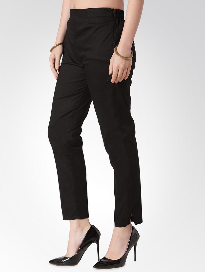black solid flat front trousers - 15842378 - Zoom Image - 2