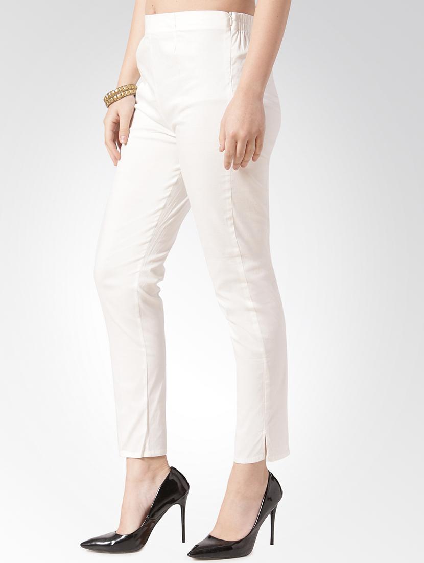 White solid flat front trousers - 15842393 - Zoom Image - 2