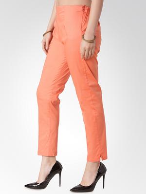 peach solid flat front trousers - 15842395 - Standard Image - 2