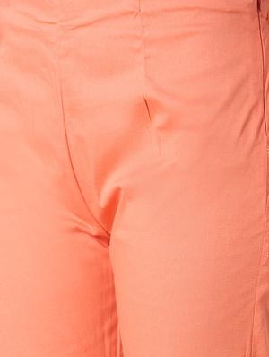 peach solid flat front trousers - 15842395 - Standard Image - 5