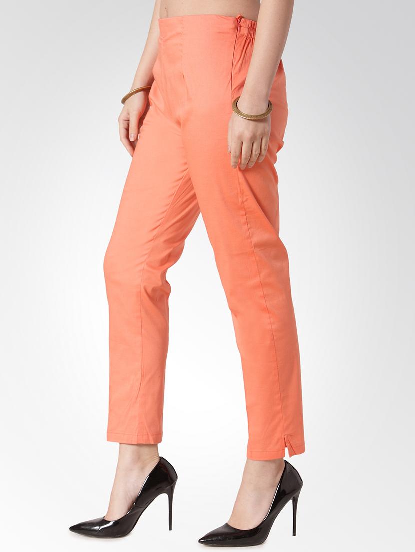 peach solid flat front trousers - 15842395 - Zoom Image - 2