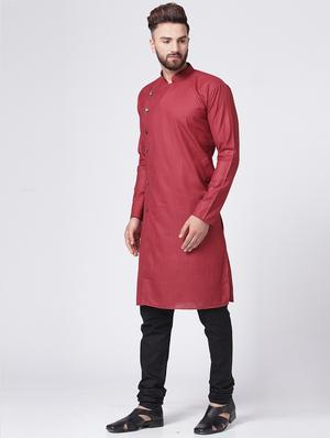 maroon cotton kurta pyjama set - 15843070 - Standard Image - 2