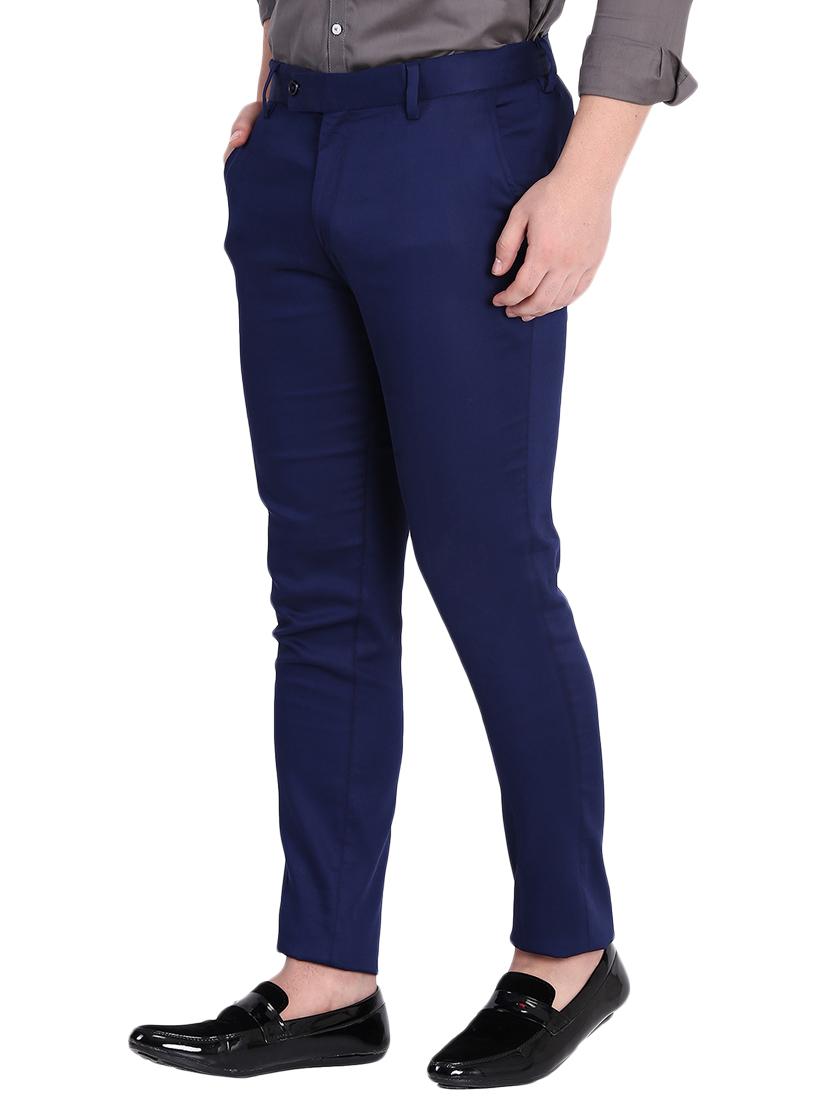navy blue cotton flat front casual trousers - 15845308 - Zoom Image - 2