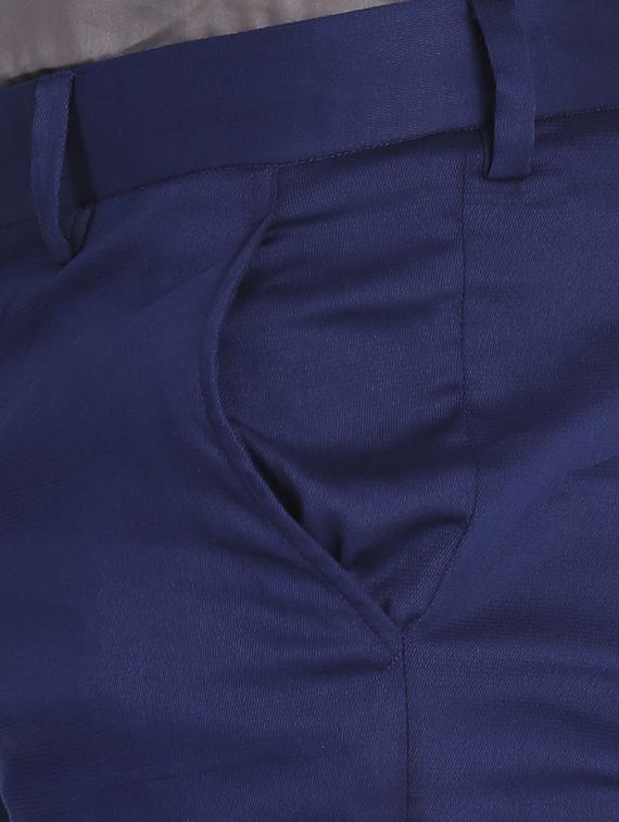 navy blue cotton flat front casual trousers - 15845308 - Zoom Image - 5