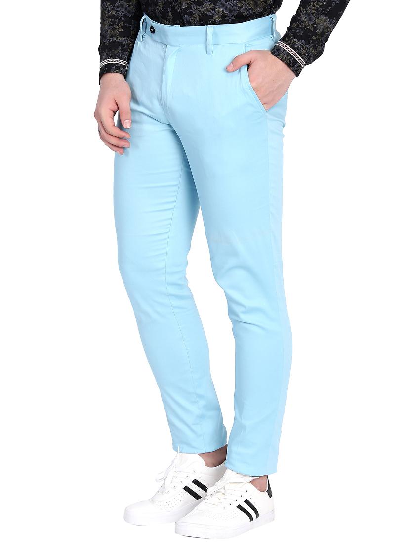 light blue cotton flat front casual trousers - 15845309 - Zoom Image - 2