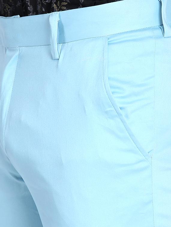 light blue cotton flat front casual trousers - 15845309 - Zoom Image - 5